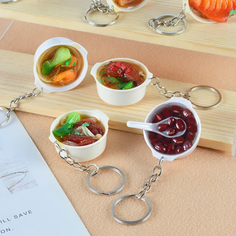 Casserole Noodle Key Chain Creative New Fashion Simulation Food Mini Toy Photography Model Car Mobile Phone Bag Pendant Gift