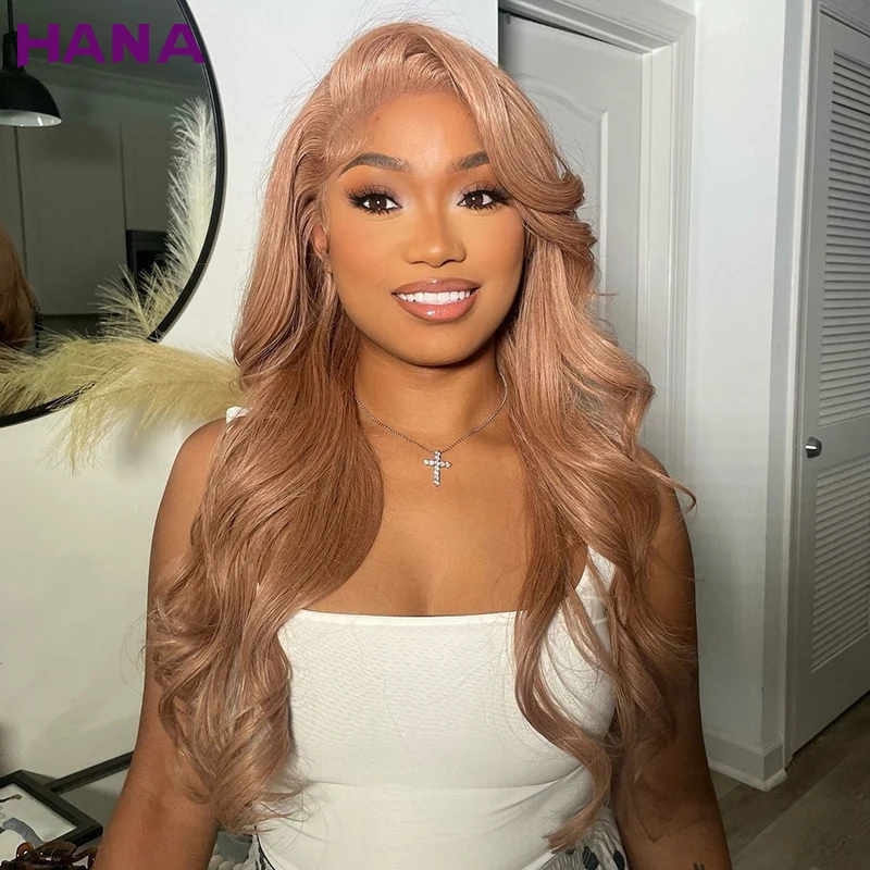 Champagne Beige Colored Human Hair Wigs For Women Transparent 13x6 Lace Frontal Wigs Pre-Plucked Body Wave 5x5 Lace Closure Wig