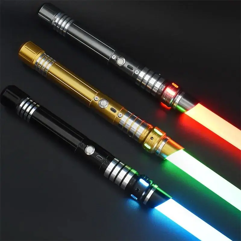 REikirc Música Sabre de luz personalizado 2 em 1 Sabre de luz Espada laser de metal de 15 cores Brinquedo recarregável Espadas brilhantes para festa