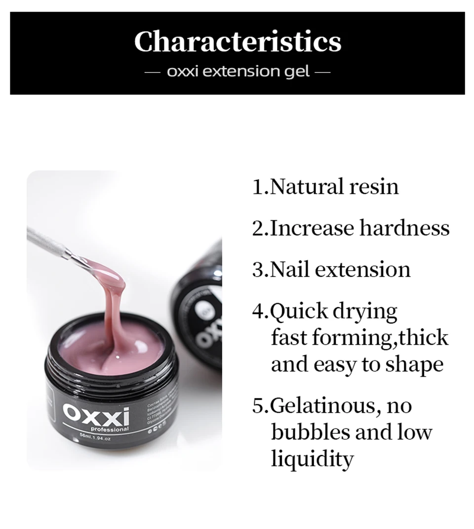 OXXI 56 ml UV-Nagelverlängerungsgel, semipermanenter Builder-Lack, Maniküre, Poly-Nägel, Gellac, Acryl-Gel-Nagellack, einfach zu aufbauende Emaille – Detail 1