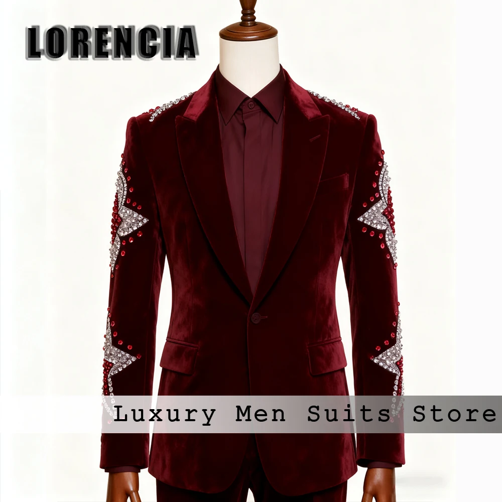 

Роскошные бархатные мужские костюмы, комплект из 2 предметов, сверкающие смокинги с бриллиантами, наряд для свадебной вечеринки, 2025 г., блейзер на заказ, брюки, trajes de novio