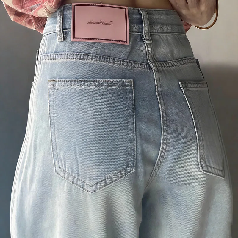 

Джинсы для женщин, прямые широкие брюки с высокой талией, свободные облегающие драпированные универсальные уличные брюки на весну и осень