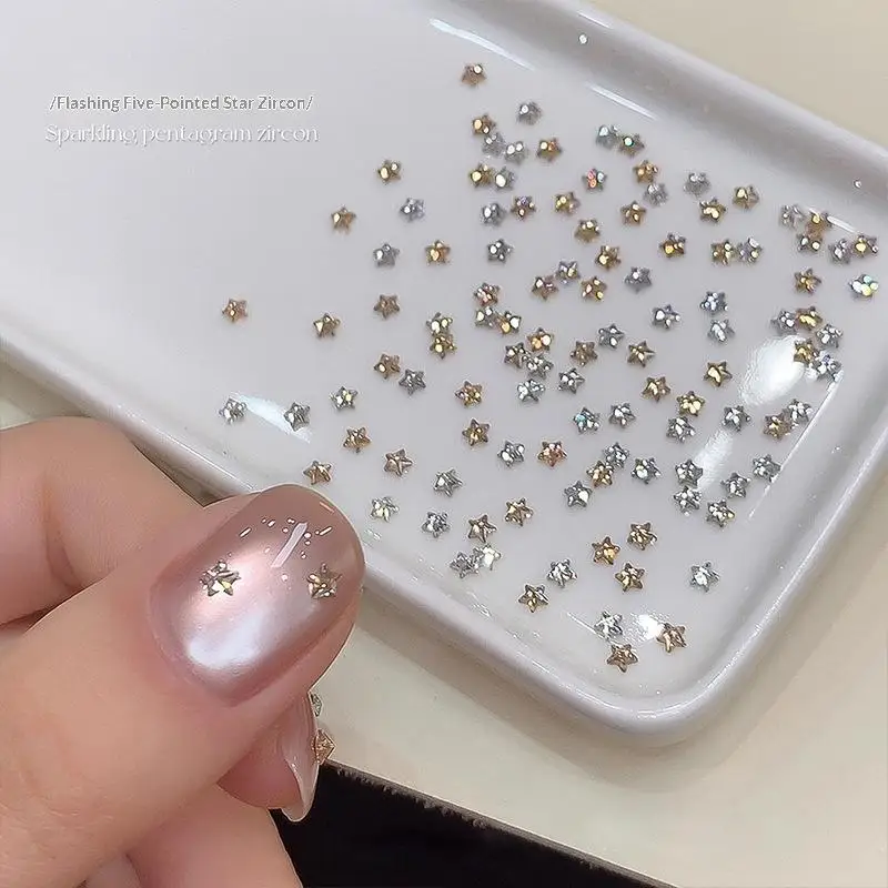 50Pcs Star Zircon Nail Rhinestones Sparkle 3D Nail Rivets Flat Bottom Nail Art Charms DIY Manicure Decoration Parts