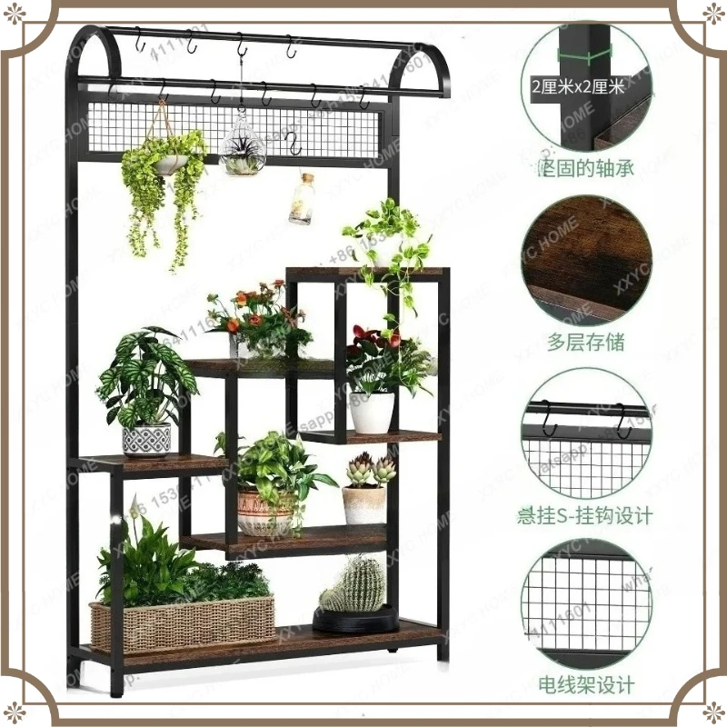 X-S  Outdoor Flower Shelf Multiple Wrought Iron Household Indoor Floor Flower Pot Plant Shelf HG