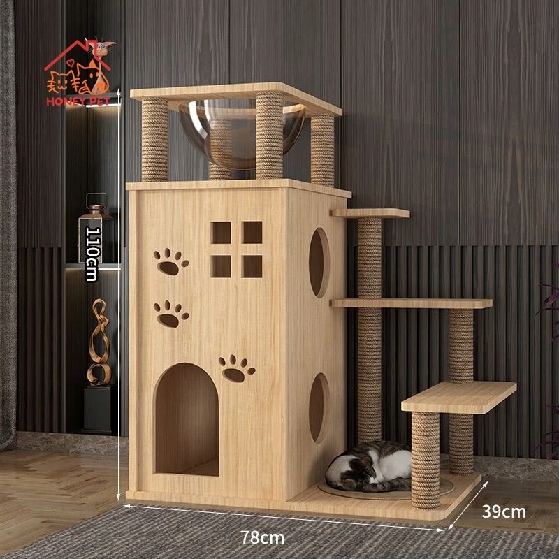 Solid Wood Cat Climbing Frame Cat Nest Villa Tree One Cat House Climbing Post Cat Castle Indoor Household Tree for Cat New