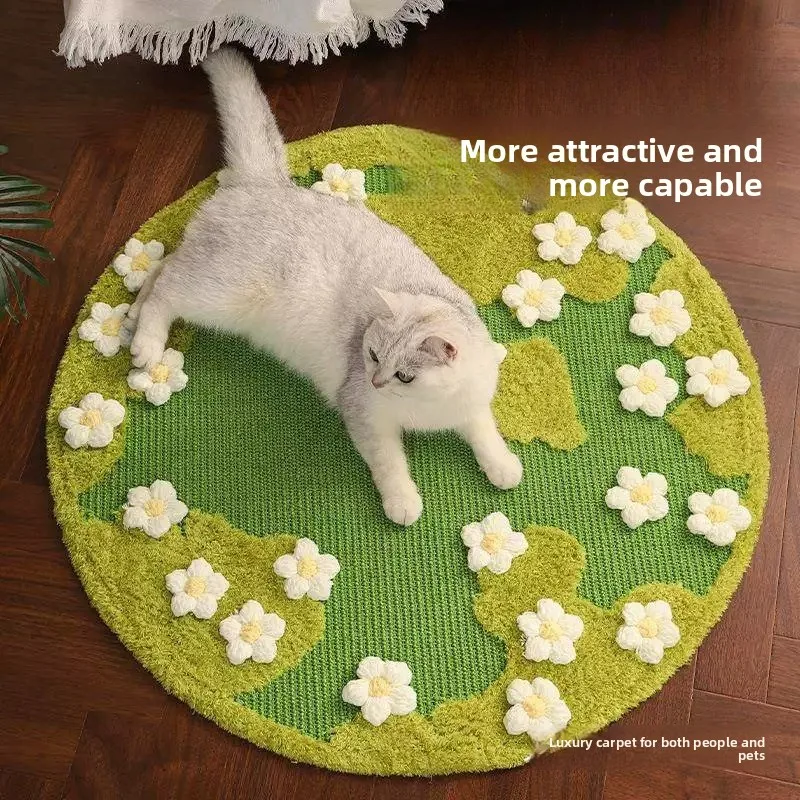 ZHAYA Flower Cat Scratch Mat Sisal Carpet for Claw Grinding Durable Non Falling Protector for Kittens