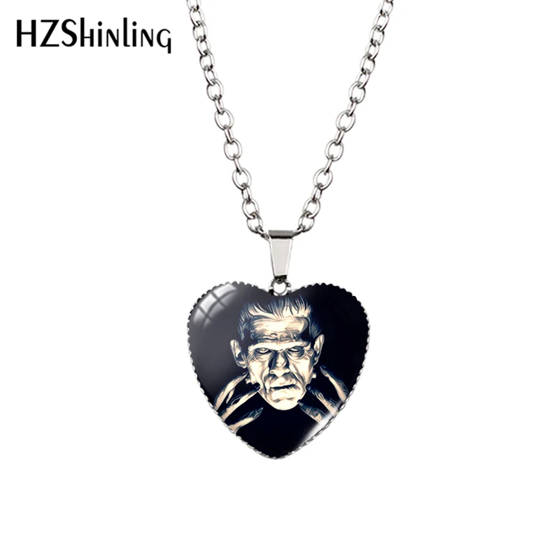 2018 New Traditional Frankenstein Heart Pendant Couple Necklace Handmade Pendants Glass Dome Jewelry HZ3