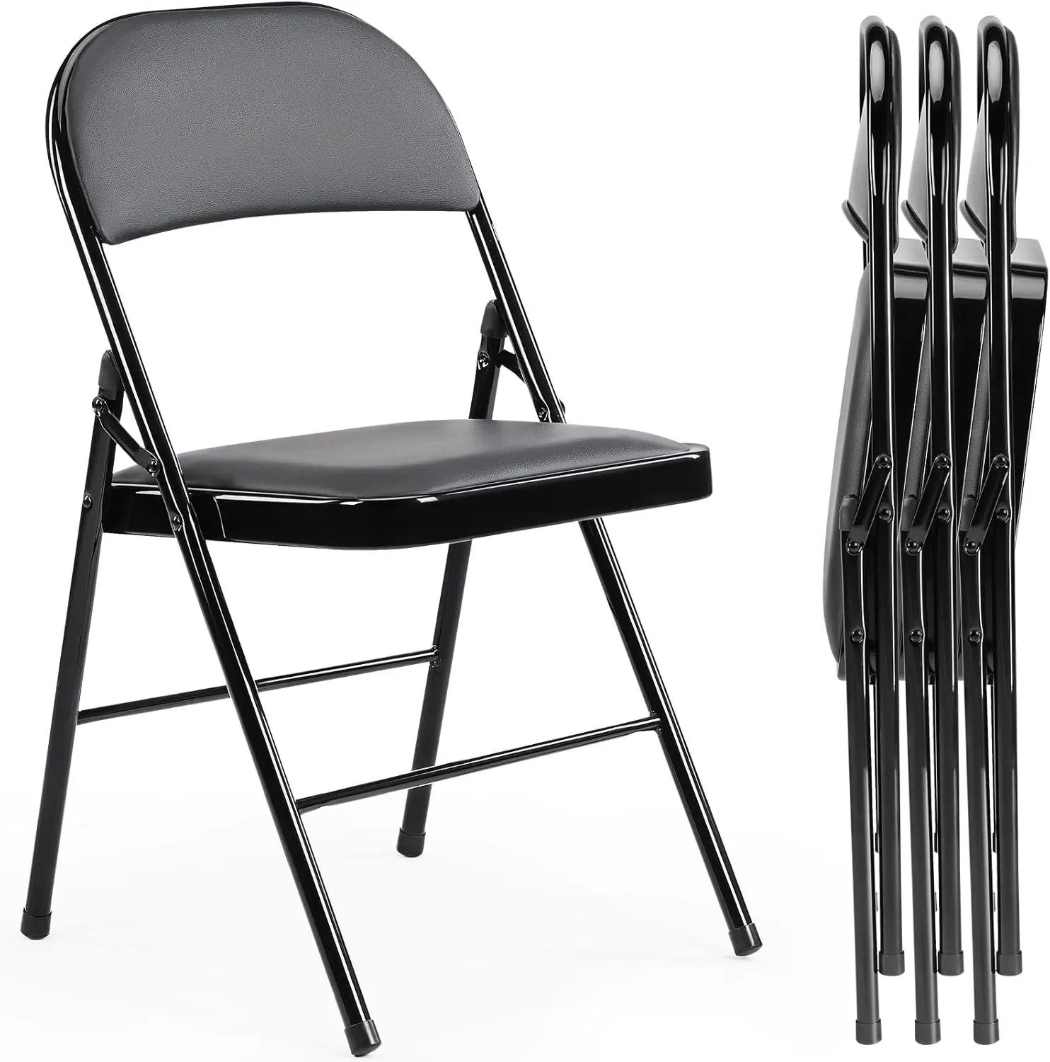

Folding Chair 4 Pack, Leather Padded Folding Chairs, Sturdy Metal Foldable Chairs, Easy to Use and Store, Outdoor and Indoor