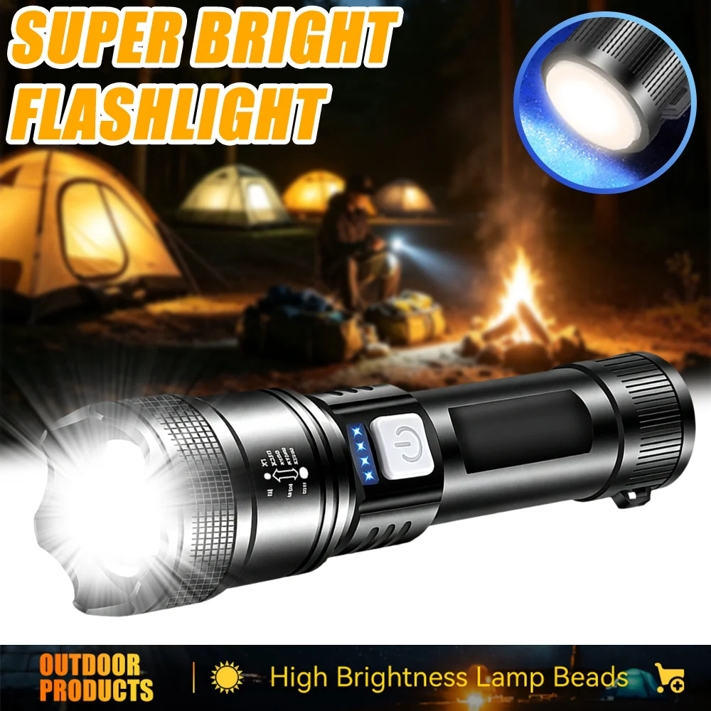

Super Bright LED Flashlight USB Rechargeable Torch with Built-in Battery Telescopic Zoom Powerful Lamp Outdoor Emergency Light