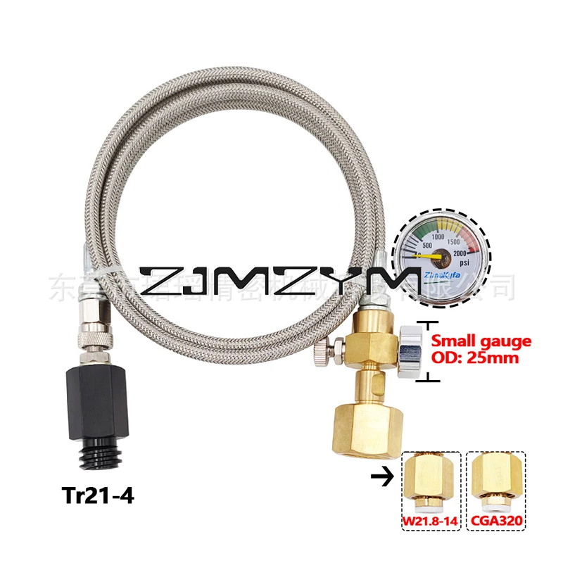 

External Co2 Tank W/ Steel Braid Hose Kit With Pressure Gauge for Fizzy Sparkling Water Drink Maker,W21.8-14 CGA320 Connecto