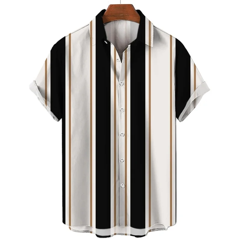 

Summer fashion men's Hawaiian striped printed short sleeved shirt single breasted casual social shirt large street clothing