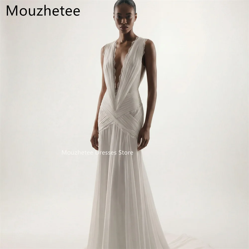 

Mouzhetee A-Line Elegant V-Neck Preals Long Sleeveless Wedding Dresses Simple Lace Brides Gown Custom Made 2025