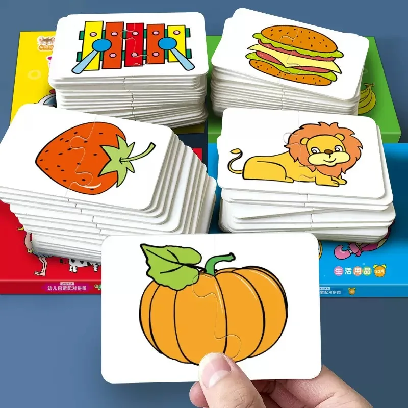 32 Piece Set  Boy Girl Cognitive Play Cards Educational Fruit Vegetable Puzzle for Early Learning Enhance Memory Observation Skills Safe Flash Cards for Boys and Girls