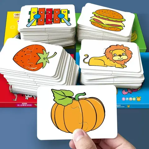 32 Piece Set  Boy Girl Cognitive Play Cards Educational Fruit Vegetable Puzzle for Early Learning Enhance Memory Observation Skills Safe Flash Cards for Boys and Girls