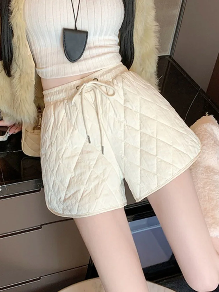 

Korea's Autumn Winter Drawstring Split Shorts for Women's Slim and Versatile Wide Leg Cotton Short Femme Bottoms