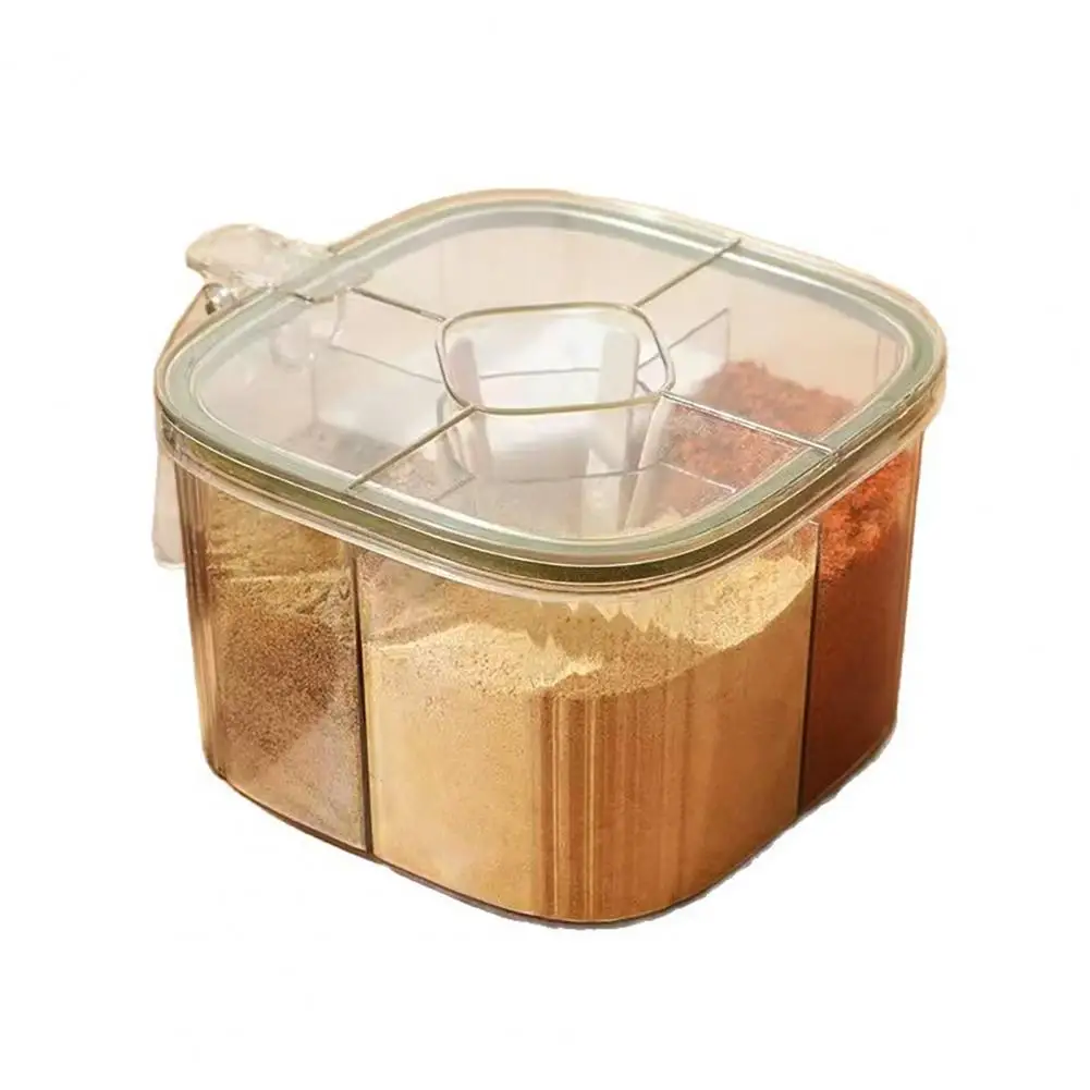Seasoning Box Organizer Kitchen Spice Storage Container Multi-compartment Kitchen Seasoning Jar with Spoon Slot Transparent Salt