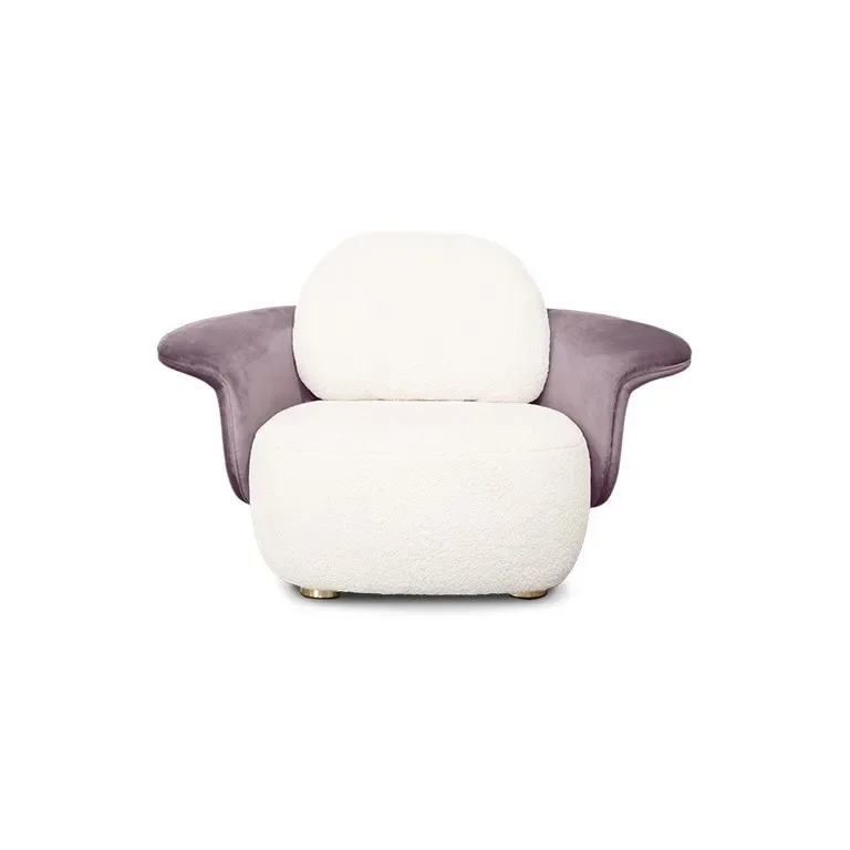 Fabric Modern Italian Minimalist White Oak Velvet Designer Living Room Single Sofa Chair