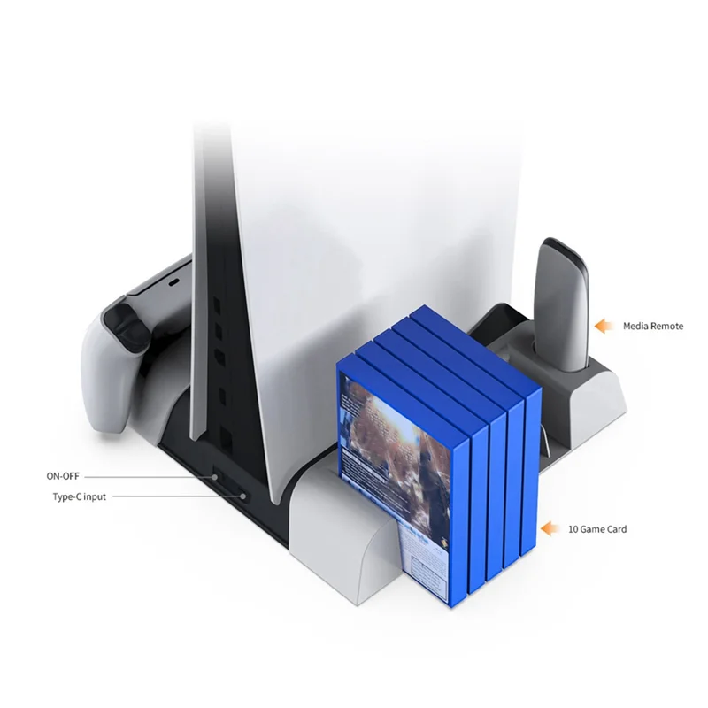 

AS95-For PS5 Slim/PS5 Pro Vertical Cooling Stand Handle Double Charging Station With Light With Game Disk Storage Rack