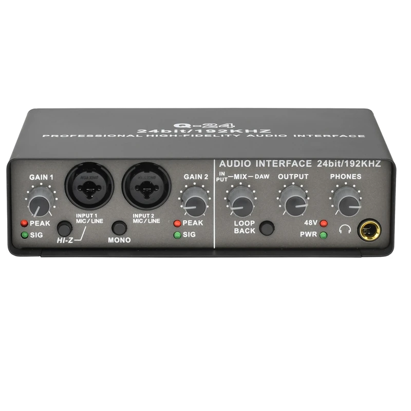 Professional 24Bit 192Khz Audio Interface 2 Input Sound Card For Electric Guitar Loopback External Studio PC Recording Durable