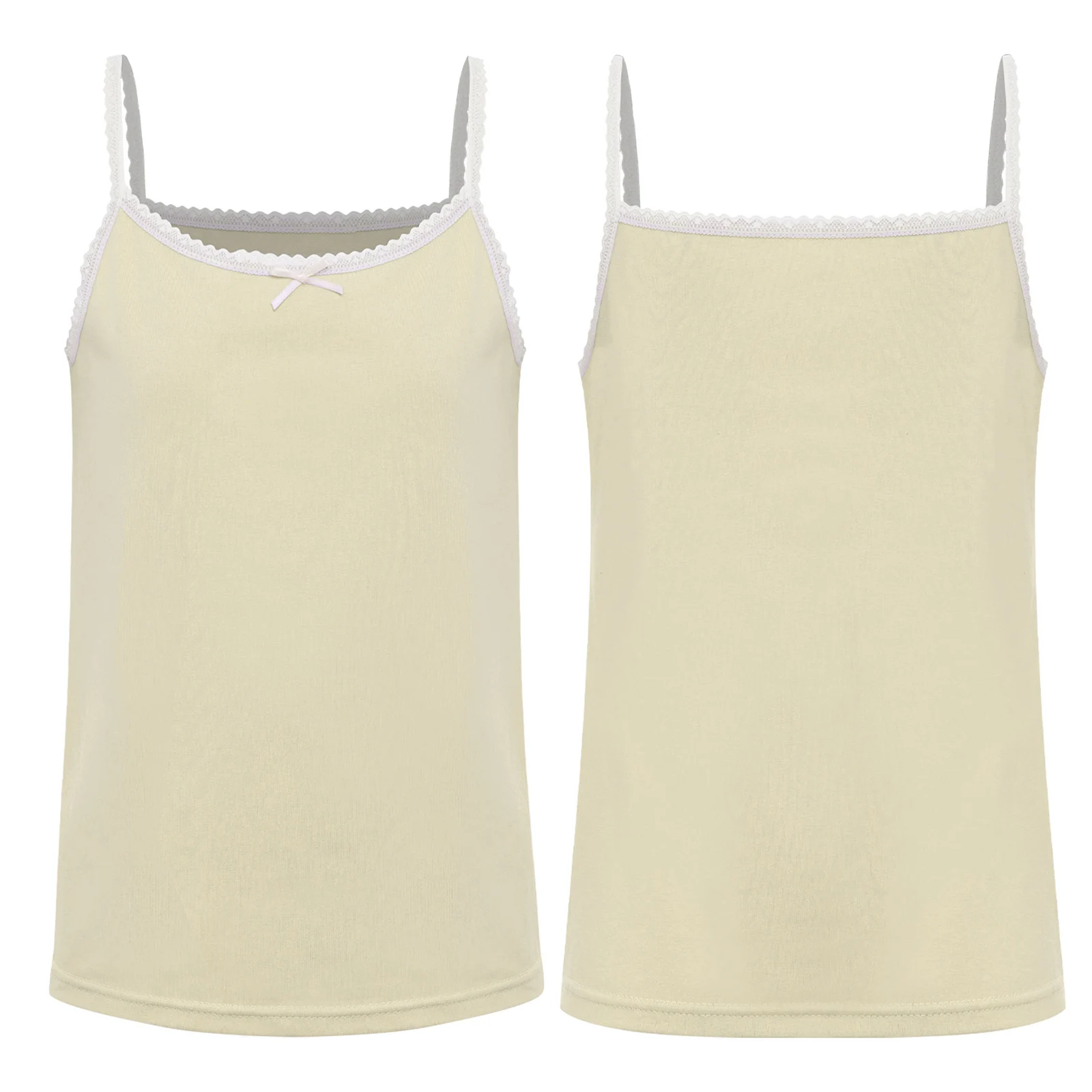 Kids Yoga Gym Clothing Girls Fashion Cute Bowknot Lace Trim Camisole Spaghetti Straps Sleeveless Cotton Vest Underwear Dancewear