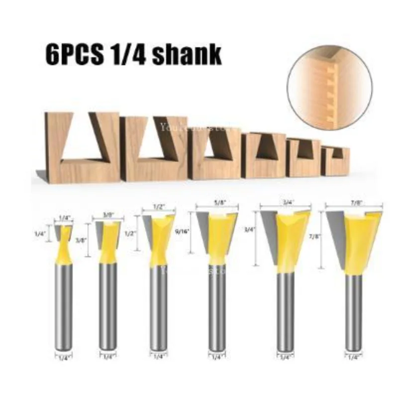6mm Shank 1/4 Dovetail Joint Router Bits Set 14 Degree Woodworking Engraving Bit Milling Cutter for Wood