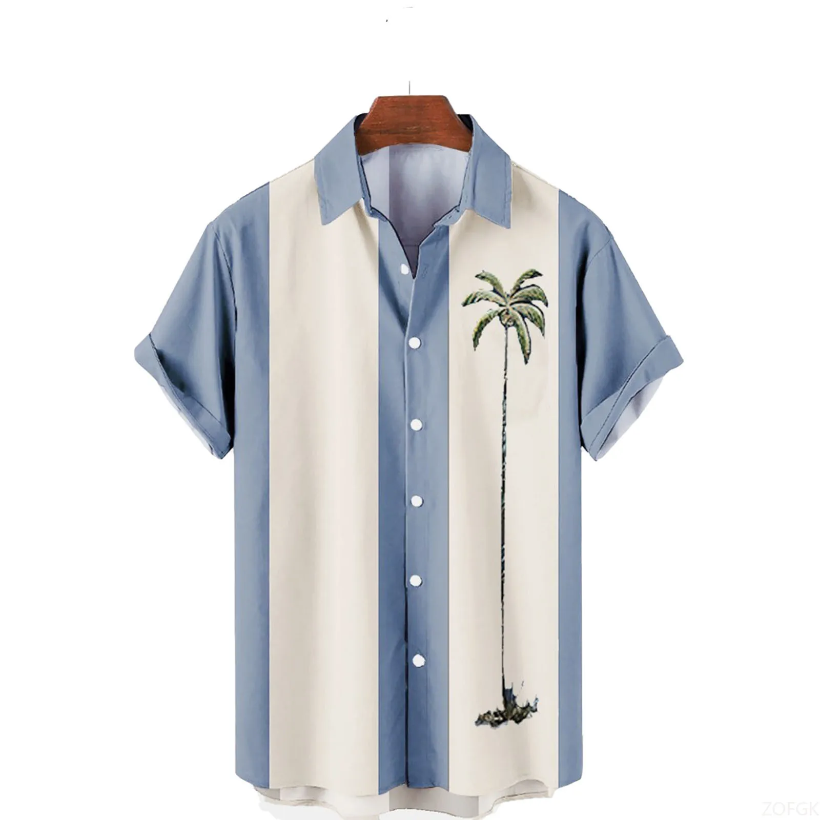 

European and American Independent Station New Men's Shirt 3D Digital Printing Hawaii Wide Stripe Casual Short Sleeved Top