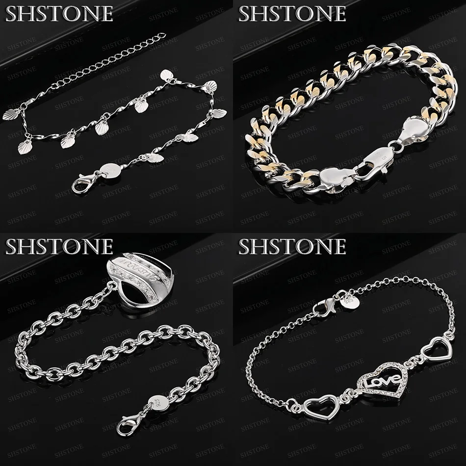 

High Quality 925 Sterling Silver Leaf Heart Letter Cuban Chain Bracelets For Women Birthday Party Charm Jewelry Accessories Gift