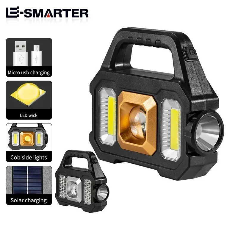 Hight Power COB Work Lights Solar LED Camping Flashlight Waterproof Lanterns USB Rechargeable Searchlight For Camping Hiking