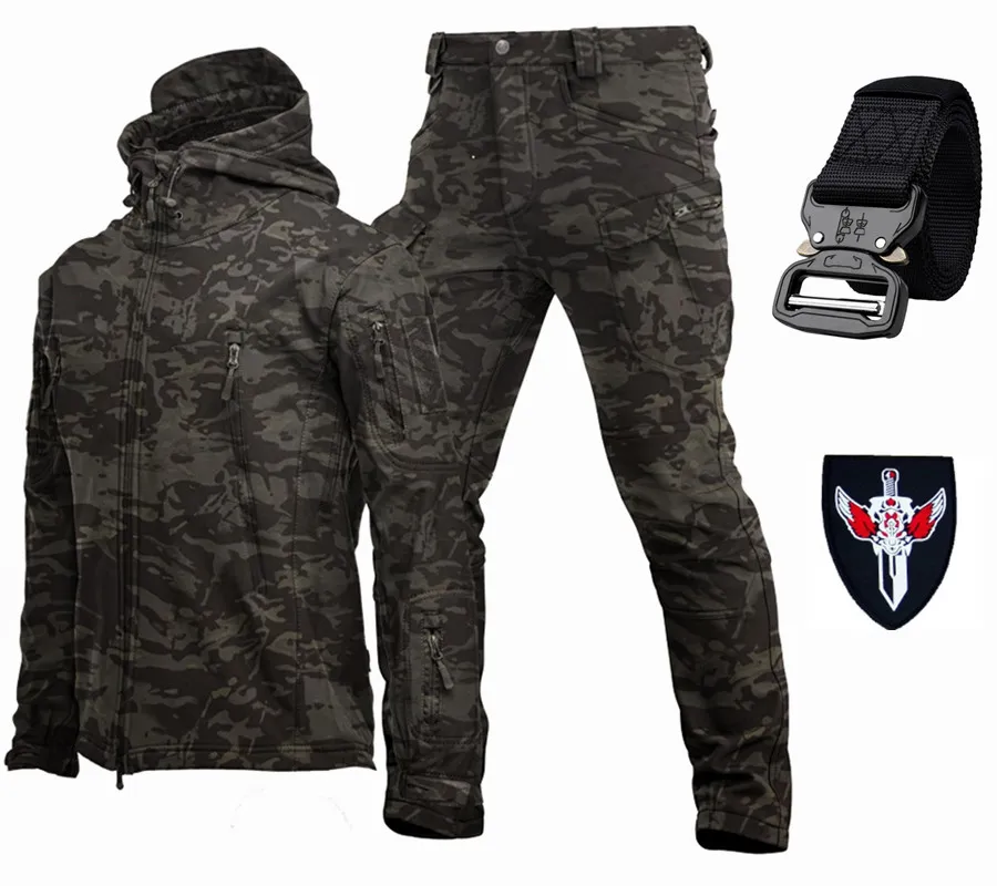 Blue Black Dark Gray Outdoors Green Khaki Camouflage Soft Shell Wind Proof Waterproof Tactical Warmth And Plush Charging Set