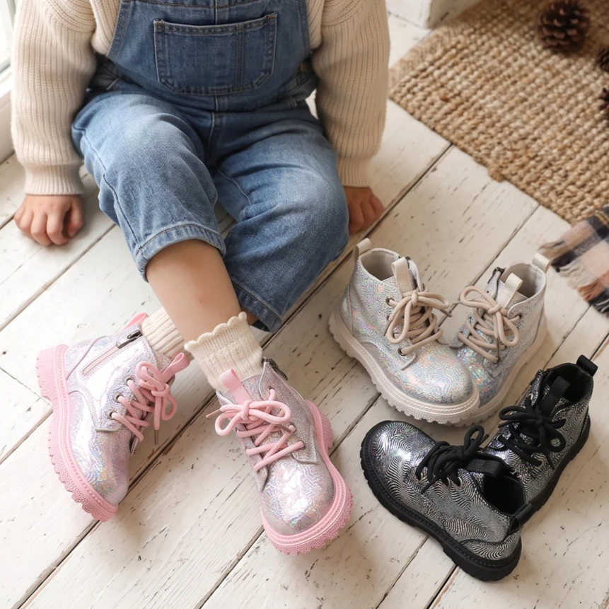 Girls Glossy Leather Boots 2026 New Autumn Toddler Chunky Ankle Boots Non-slip Classic Trendy Kids School Party Boots Daily Wear
