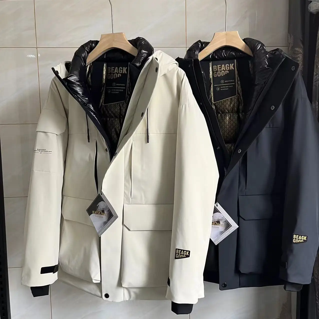 

Outdoor High-Loft aphene Heating Technology Tee-Proof down Jaet Men's Faion Urban Sle White Du down Coat