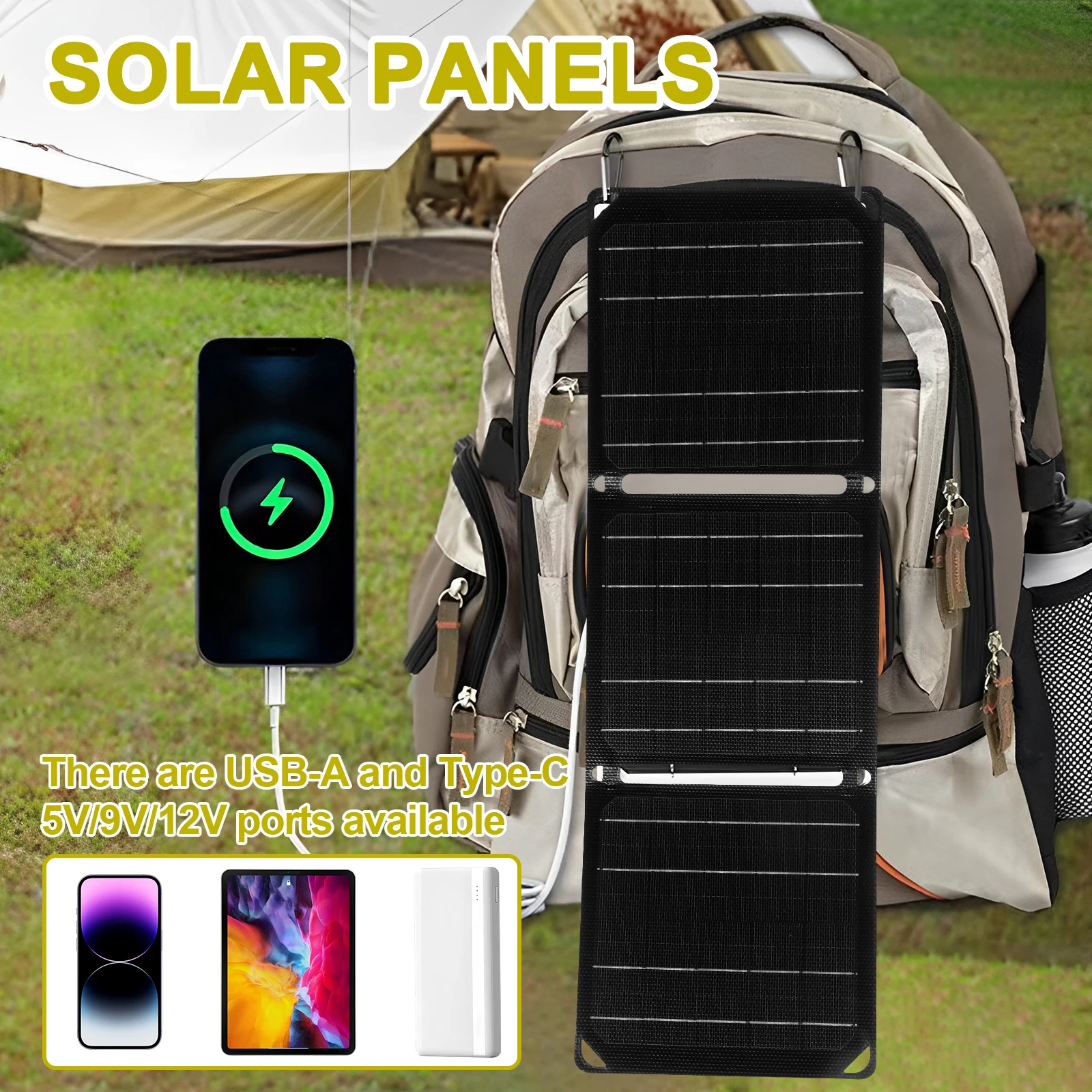 Foldable Solar Panel 21W IP68 Waterproof Outdoor Cells Battery Charger High Efficiency ETFE Solar Panel for Phone Power Bank