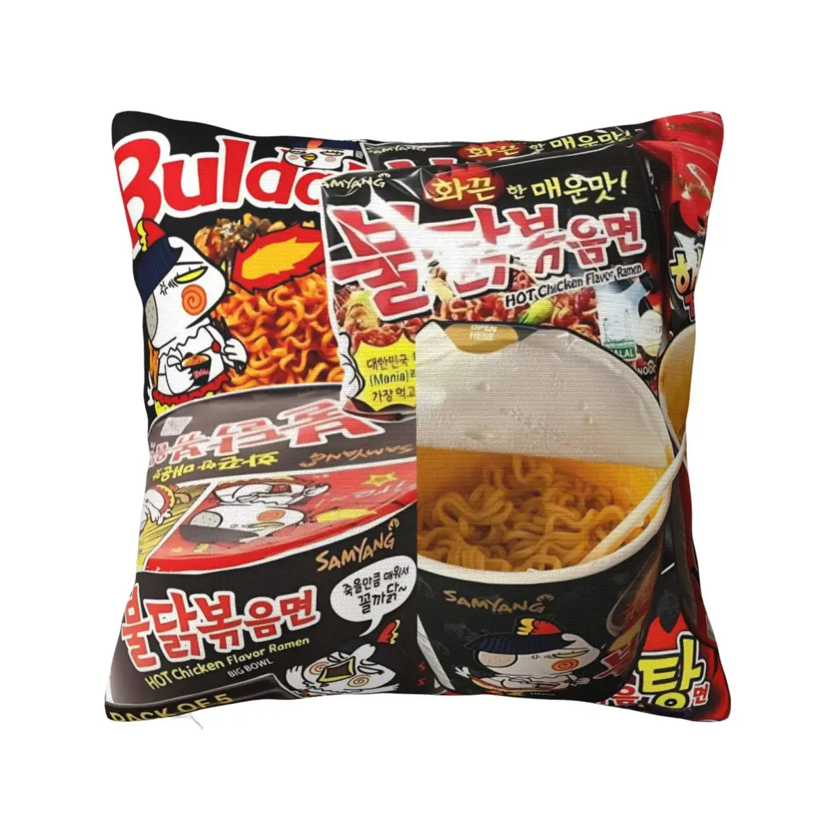 Funda de almohada Ramen con sabor a pollo picante Buldak, funda de almohada, funda de cojín, fundas de almohada para decoración del hogar y dormitorio