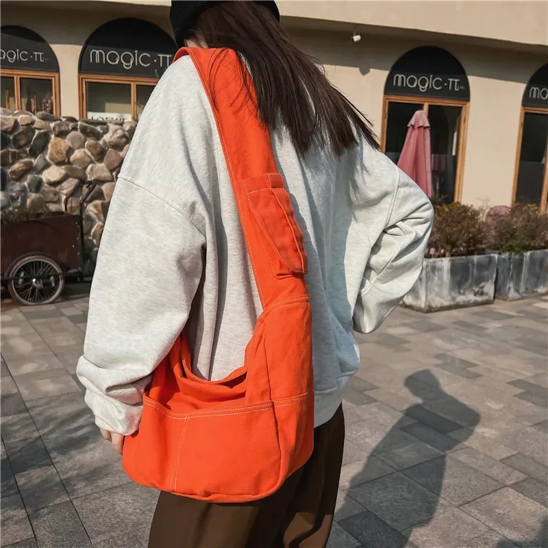 Shopper Bags for Women Large Capacity Canvas Ladies Tote Crossbody Casual Solid Travel Versatile Messenger Female Shoulder Bag