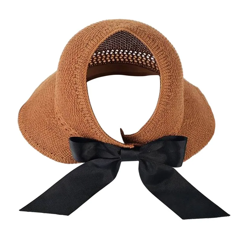 Women Summer Big Wide Brim Straw Hat Female UV Protect Ponytail Beach Sun Hats Hollow Top Foldable Ribbon Bows Ladies Panama Cap