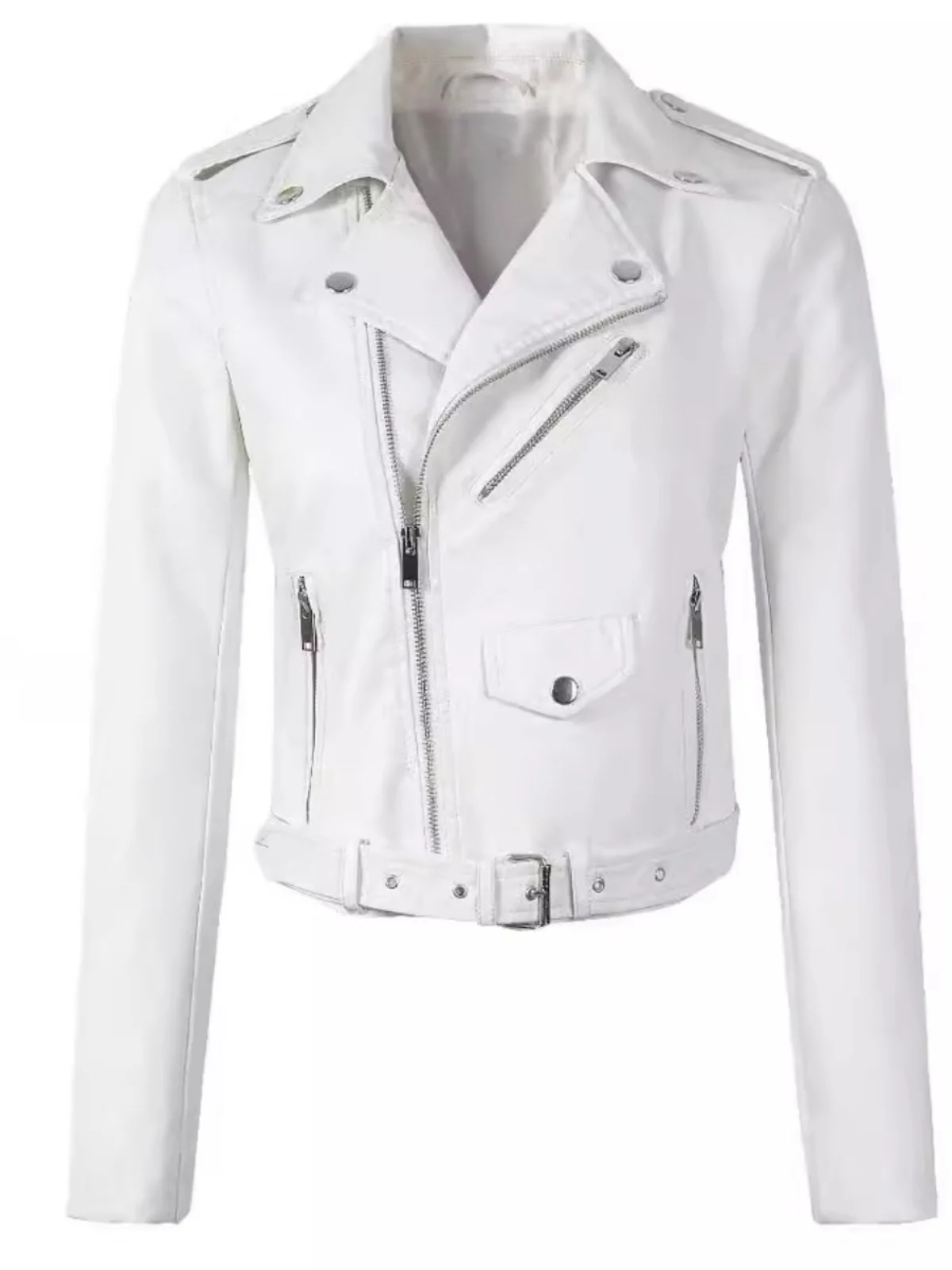 Casual Motorcycle Leather Jaet Pure Color Street Sle Loose Fit Long Sve Zipper ort Coat for Women Autumn Season