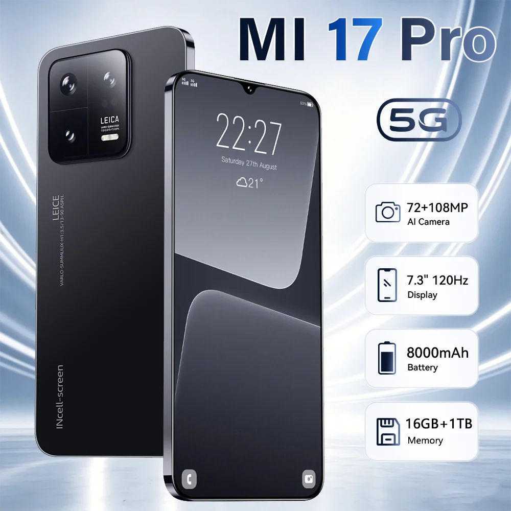 High Quality Hot Original Ml 17 Pro Global Version 7.3inch 16GB+1TB Mobile Phones HD 6800mAh Battery 5G Dual Card