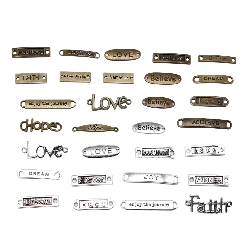 Dijes conectores para fabricación de joyas, 10 piezas, amor, fe, esperanza, hermana, sueño, mejor cree, JOY, manualidades DIY