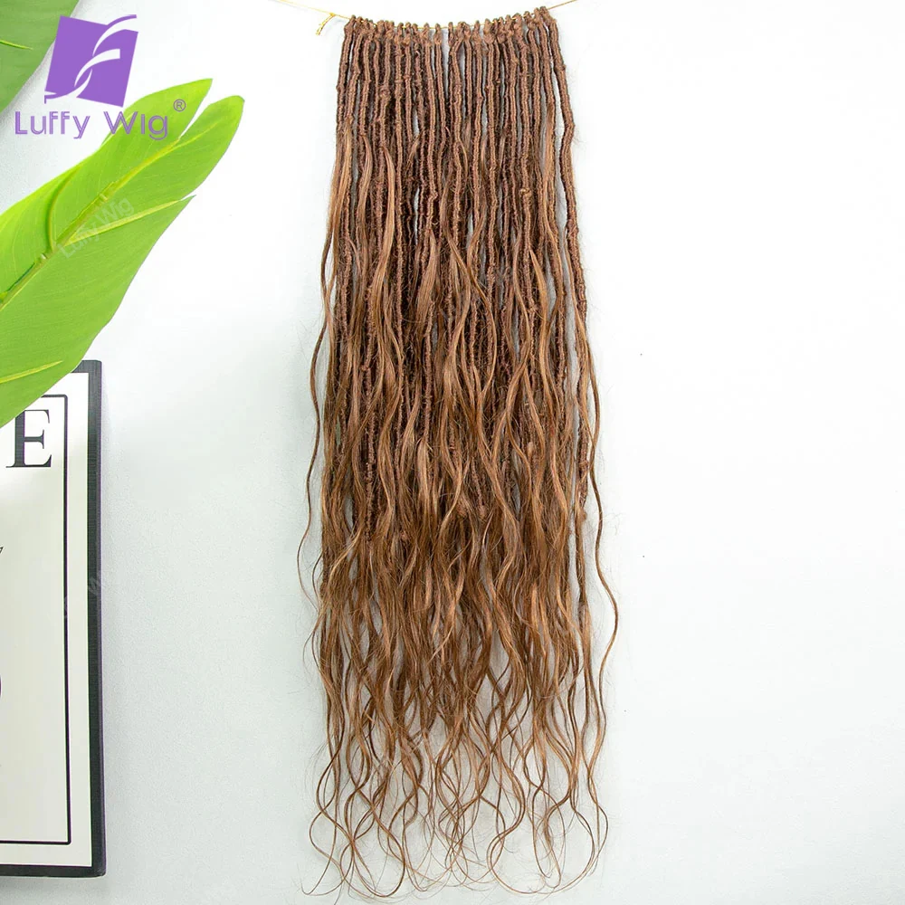 Boho Locs con capelli umani Estremità ricci Estensioni trecce finte pre-loop Senza nodi Morbida dea Intrecciatura all'uncinetto Capelli Onda del corpo