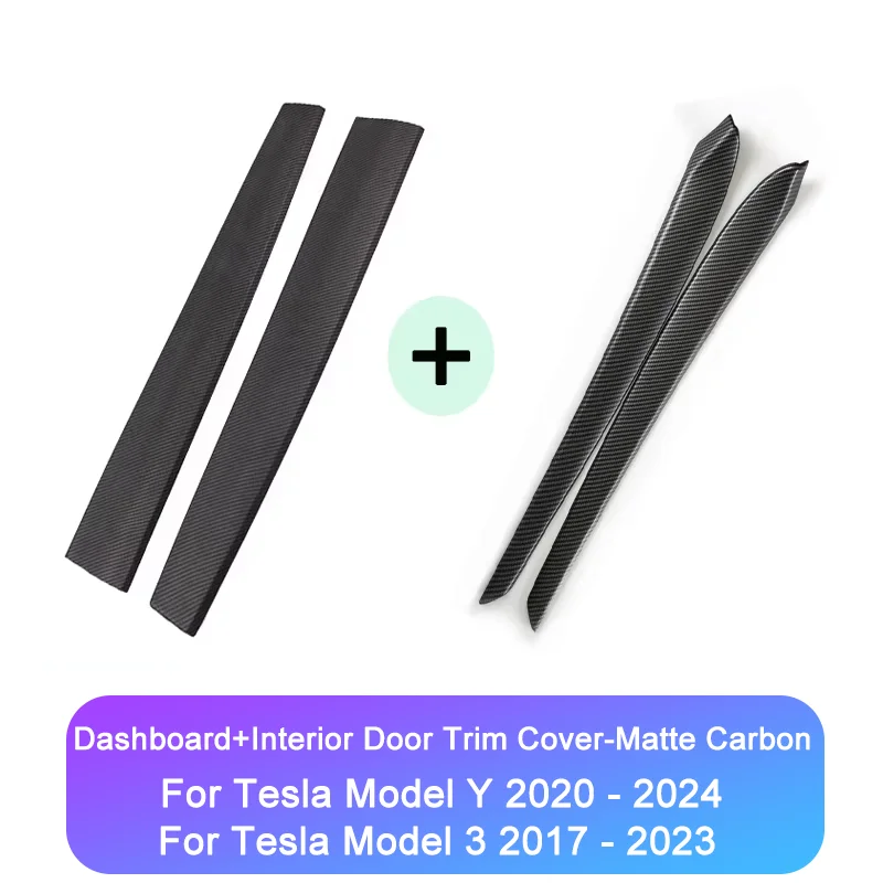 Heenvn Auto Dashboard Strip Afdekking voor Tesla Model 3 2023 Model Y Deur Trim Paneel Dashboard Trim ABS Carbon Beschermhoes Accessoires
