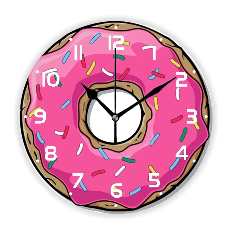 3D Cute Pink Watercolor Donut with Sprinkles Kitchen Wall Clock Girly Doughnut Round Wall Watch for Kid Room Nursery Decor Gift