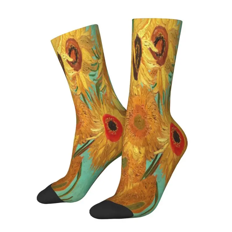 Vincent Van Gogh Twelve Sunflowers In A Vase Mask Men's Crew Socks Unisex Fun 3D Print Art Flowers Painting Dress Socks