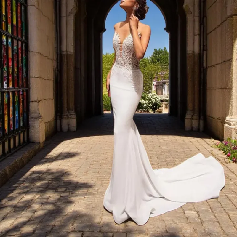 

Customized 2025 White Wedding Dress Bridal Party Dress Evening Dress Formal Dress Bareback Style Elegant Dress Mermaid