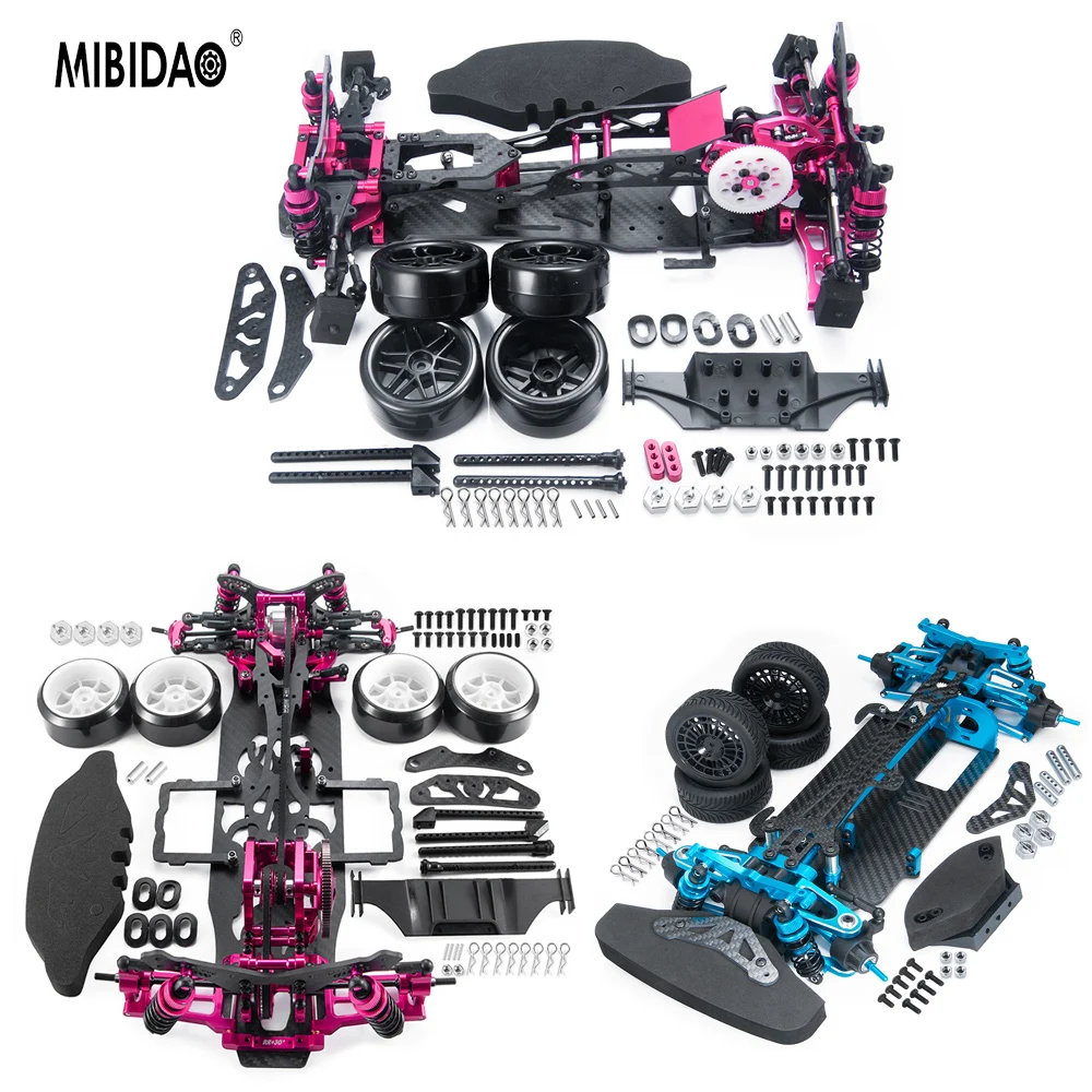 MIBIDAO Chassis Frame with Wheels Kit For 1/10 Tamiya TT01 TT02 Sakura D5 Upgrade Accessories