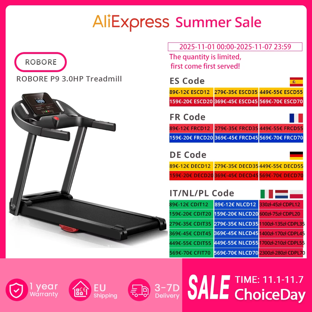 ROBORE P9 3.0HP Quiet Brushless Treadmill w/ Heart Rate Sensor, Shock Absorption & Easy Fold, 14KM/H , Emitting 45 dB