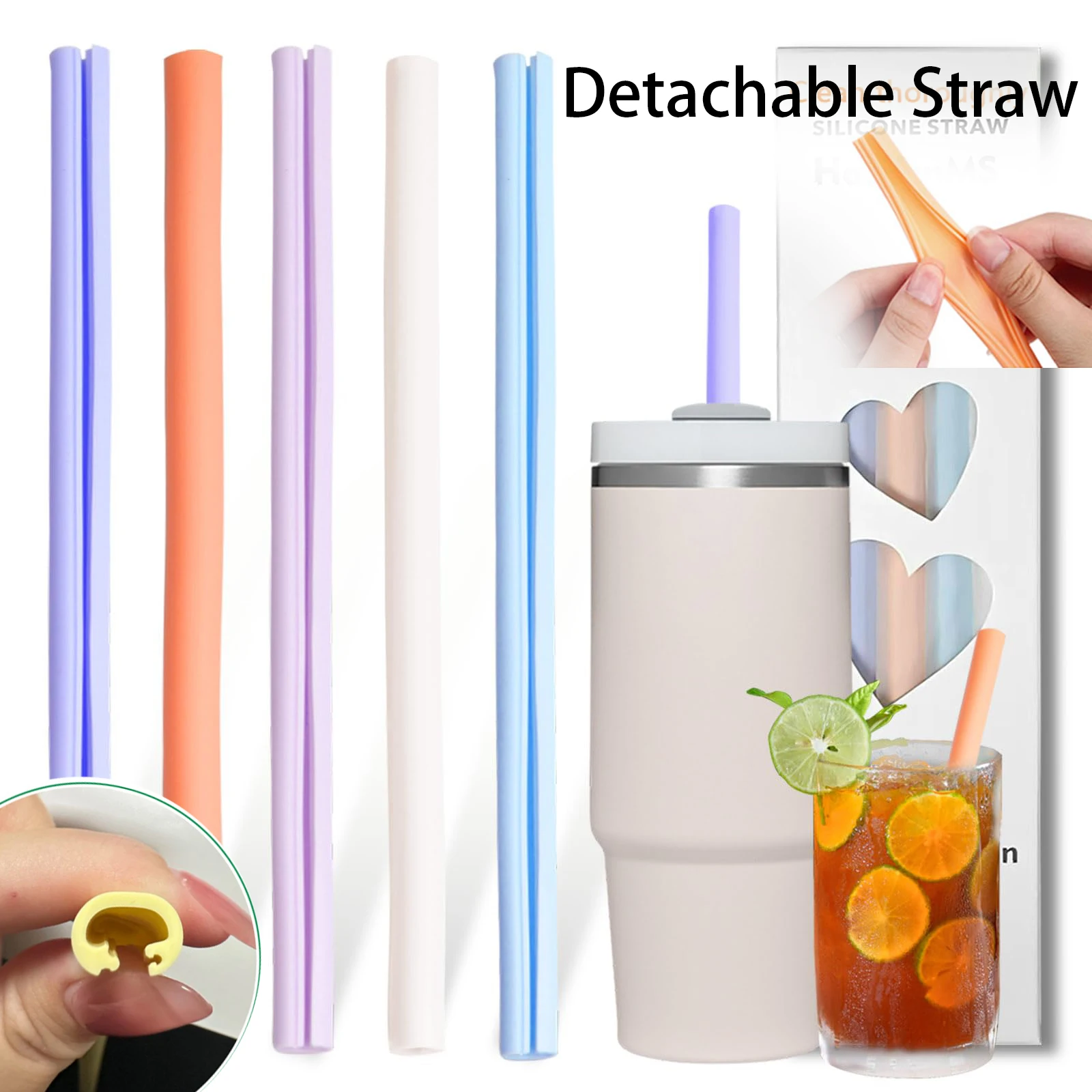 Canudos reutilizáveis de silicone destacáveis para beber macio, canudo instantâneo que pode ser aberto, sem BPA, fácil de limpar, canudo que pode ser aberto, suprimentos de cozinha