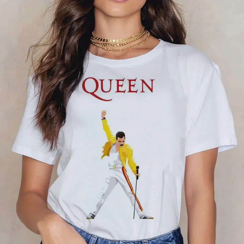 Freddie Mercury Queen Band T Shirt Women Harajuku Vintage Ullzang T-shirt Fashion Queen Tshirt 90s Graphic Rock Top Tees Female