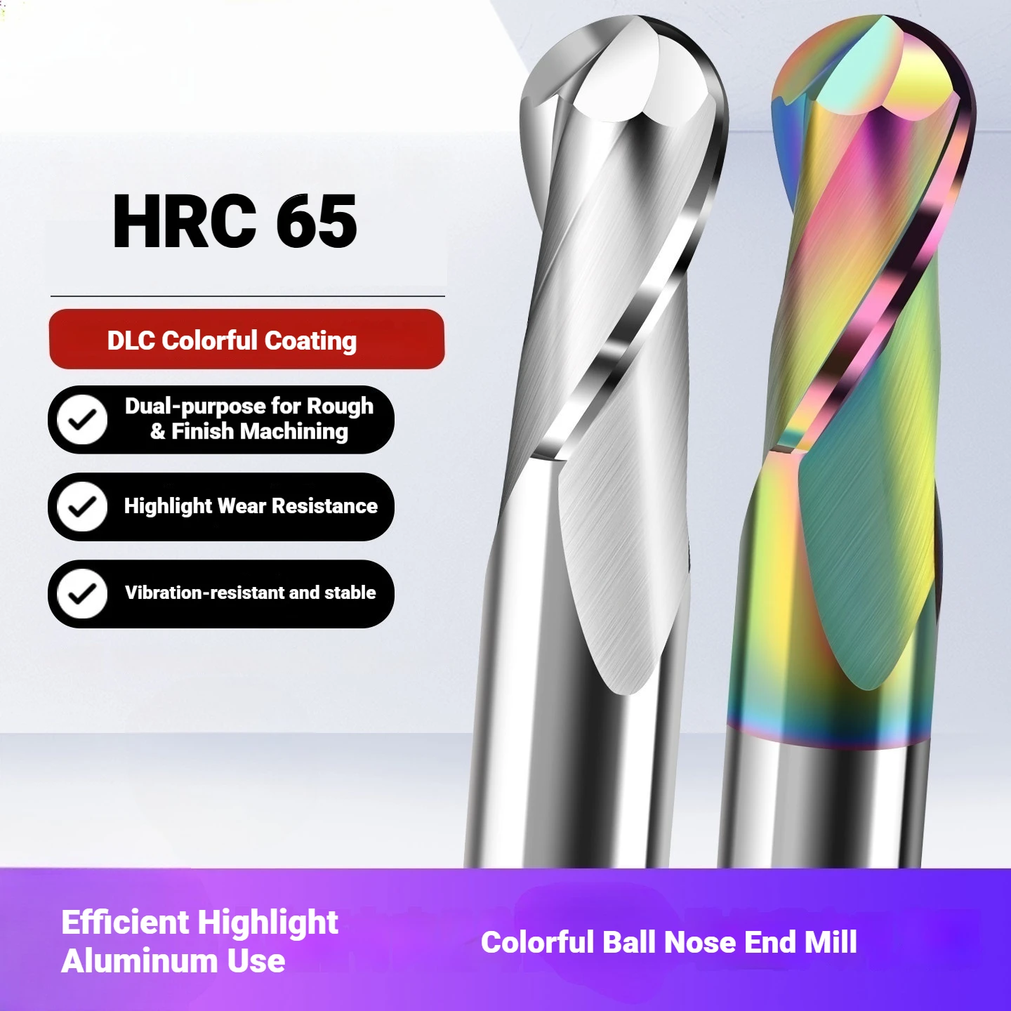 HRC65 2 Flute DLC Coated Ball End Mill 6mm R0.5 Carbide CNC Milling Cutter For Aluminum Copper Acrylic Router Bit