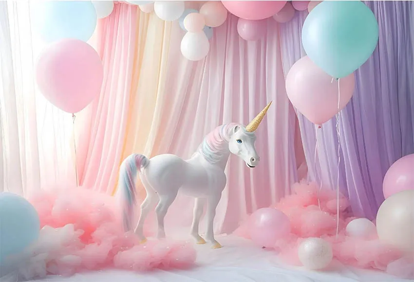 Mehofond Dreamy Unicorn Balloon Fondale fotografico Festa di compleanno per bambini Arcobaleno Fiore Sfondo Torta Smash Decor Photozone