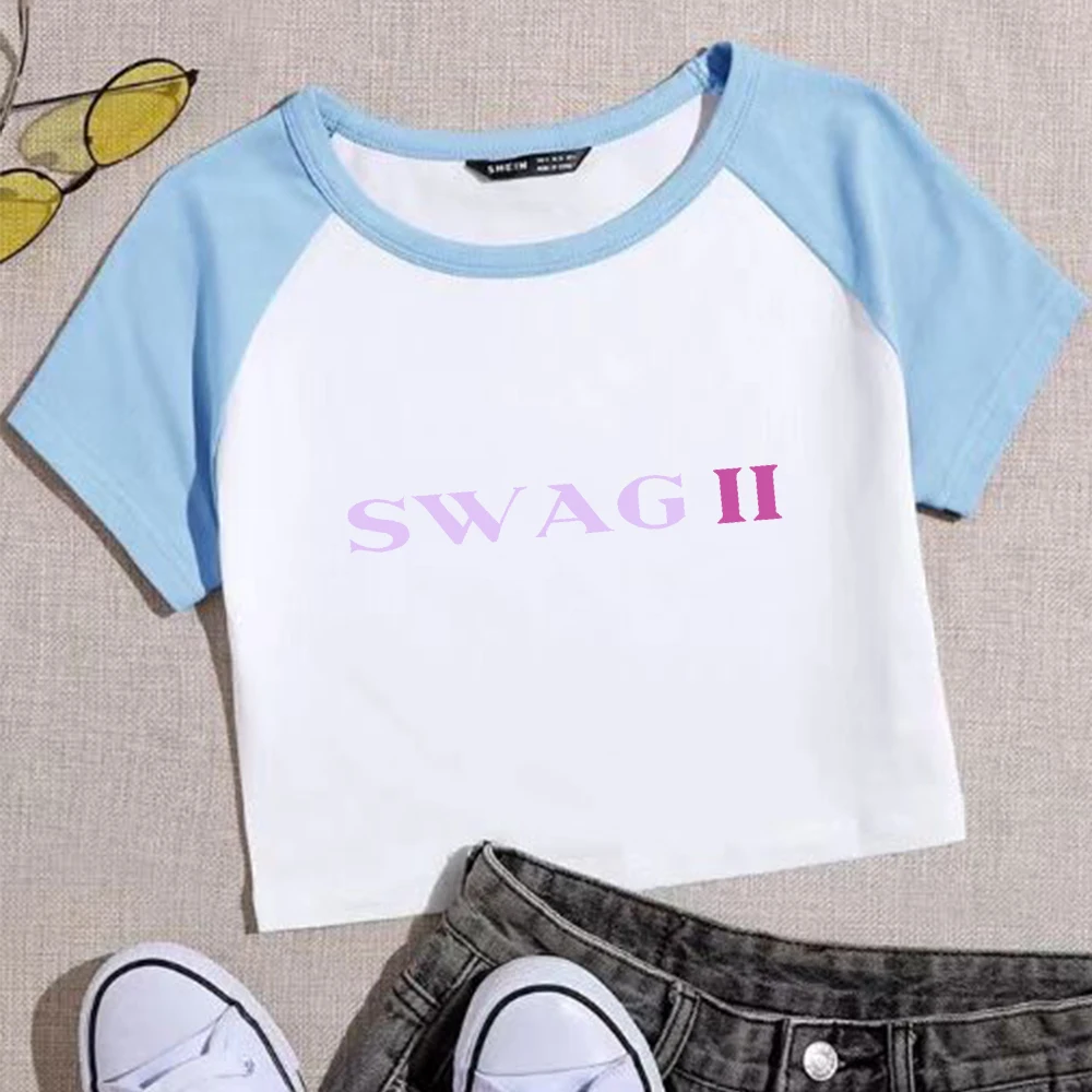 جاستن بيبر SWAG II 2025 جاستن SWAG 2 قمصان صيفية قصيرة للفتيات ألوان محظورة بأكمام قصيرة ورقبة دائرية
